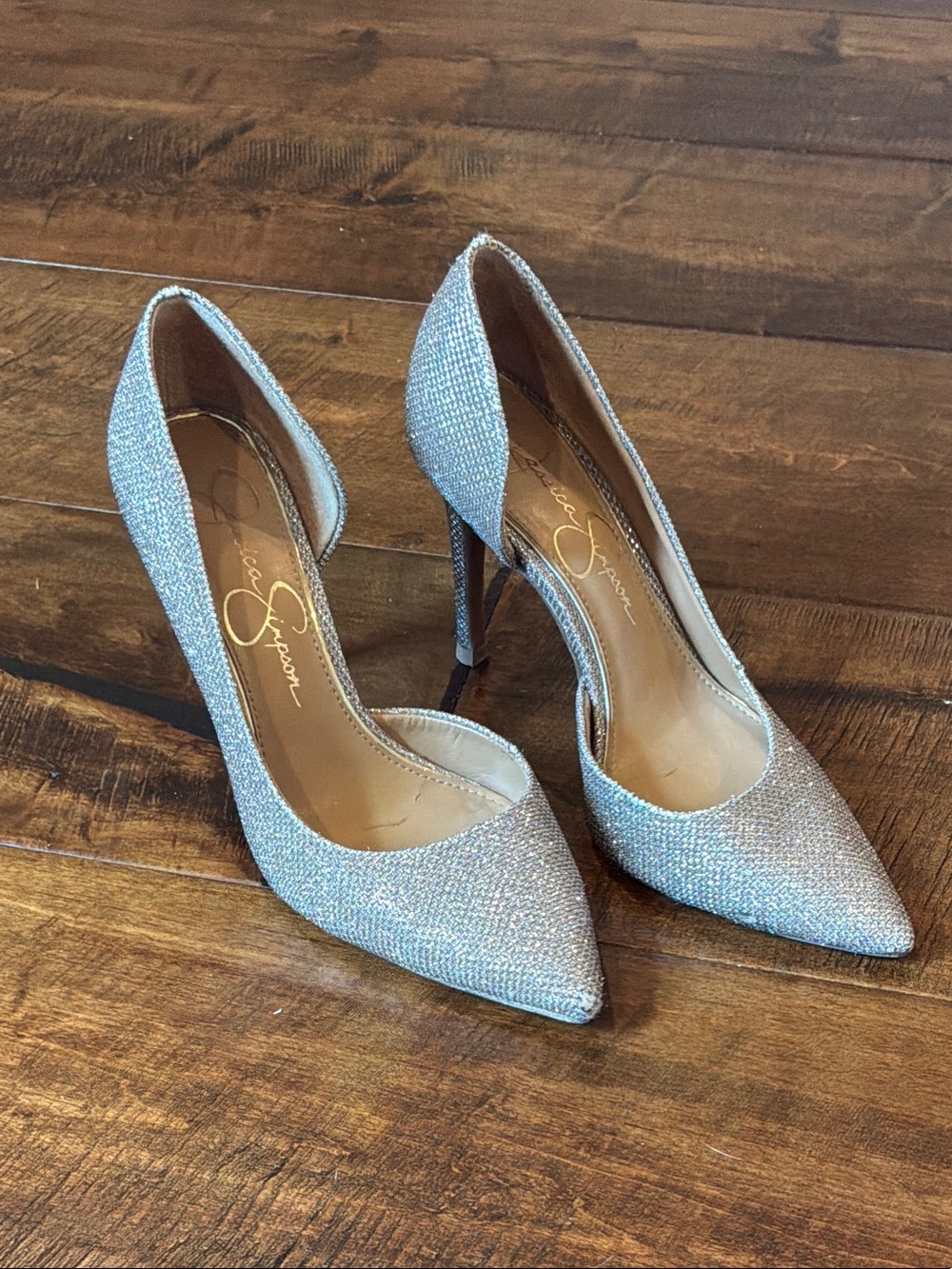 Jessica Simpson Silver Glitter D'Orsay Pointed-Toe Pumps